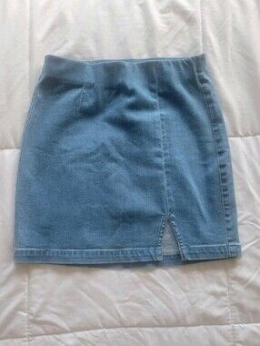 Garage Light Blue Denim Mini Skirt with Front Slit